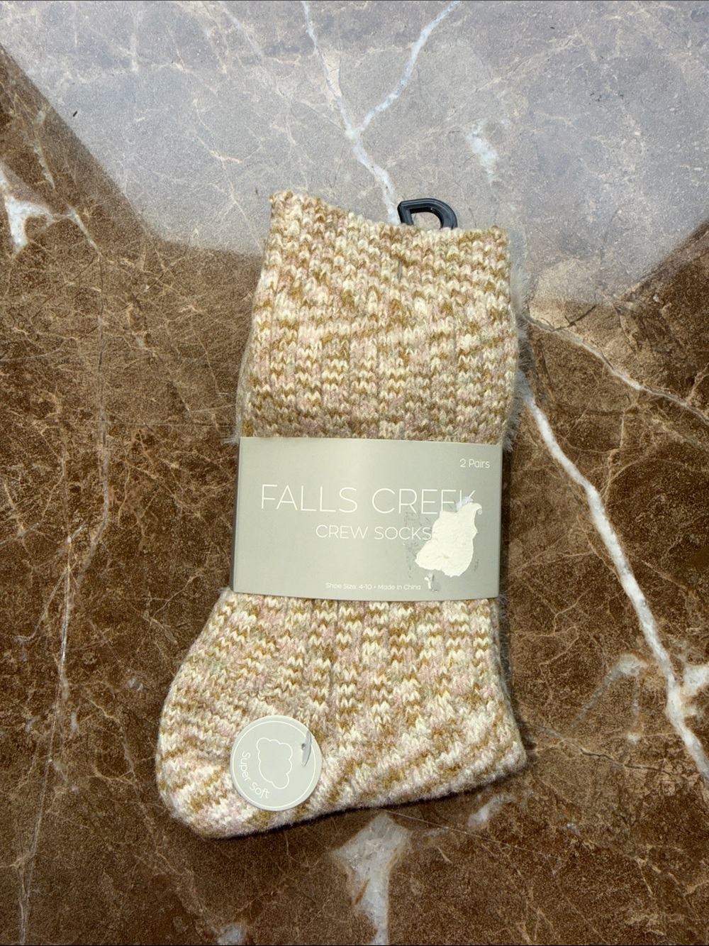 Falls Creek Neutral Marled Crew Socks - Beige, Cream & Light Pink Blend